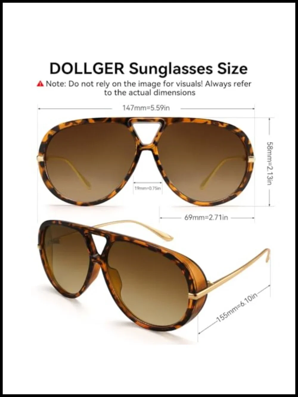 Retro Oversized Aviator Sunglasses UV400 PC Frame Metal Hinges